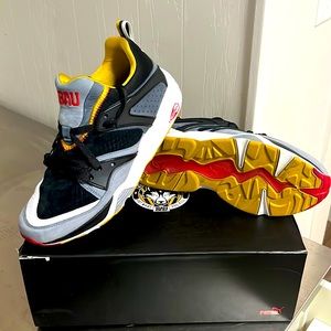Puma’s Blaze of Glory sneakers, U.S. Size 9, blck-wind chime grey-nugget gold